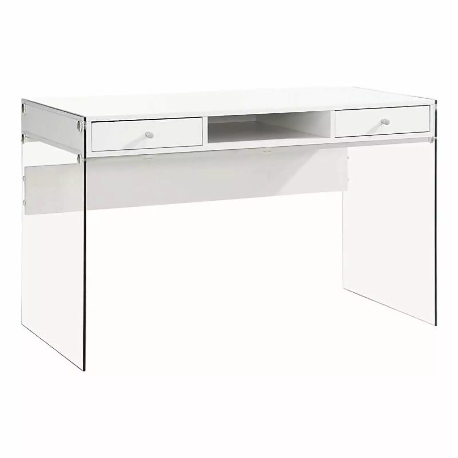 Allora Contemporary 2-Drawer Wood Glass Writing Desk - Glossy White Modern Home Office Desk