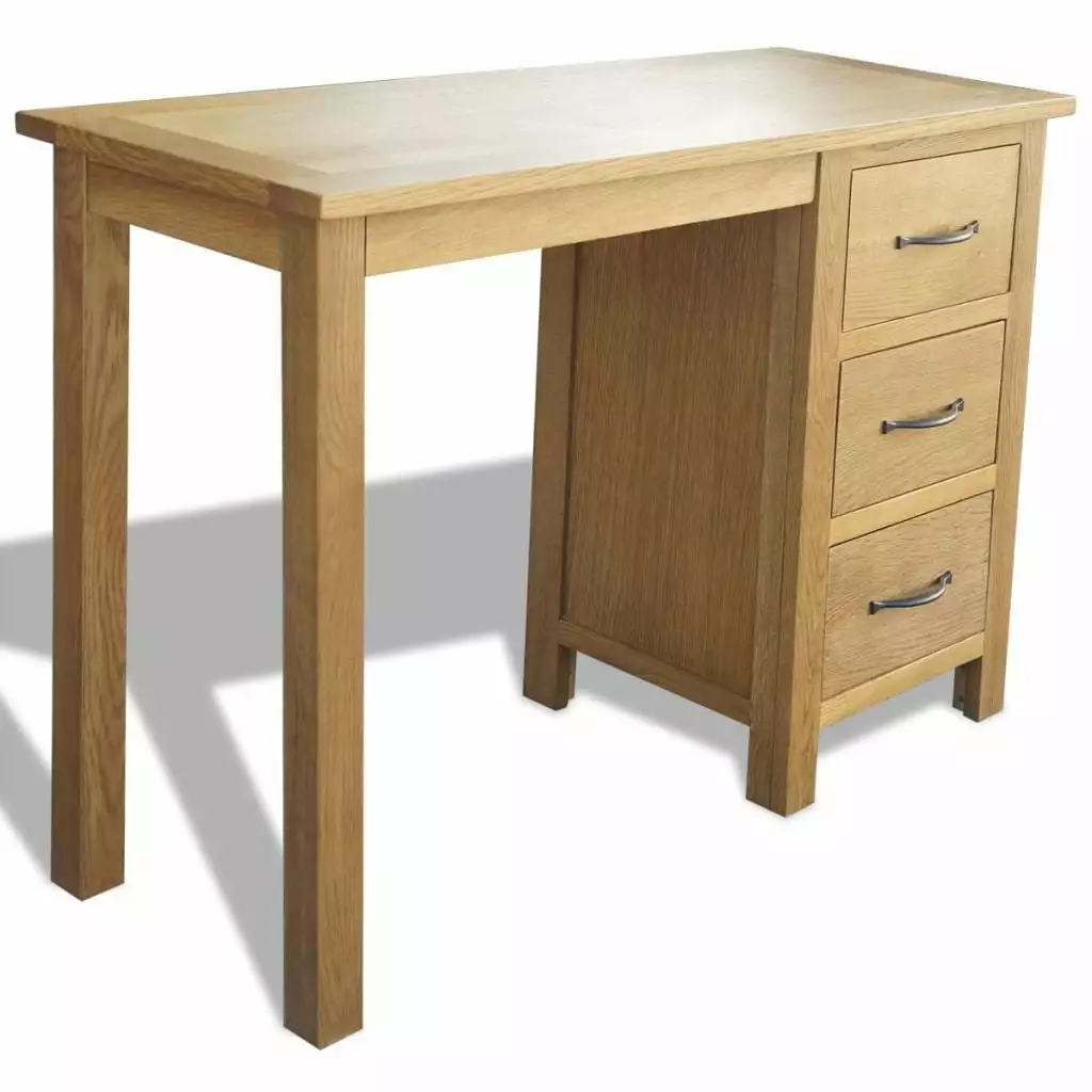 Solid Oak Wood Desk 3 Drawers Home Office Writing Table Anself