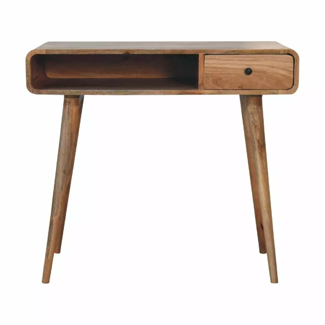 Artisan Furniture Solid Wood Curved Oak-ish Writing Desk - Elegant Home Office Desk