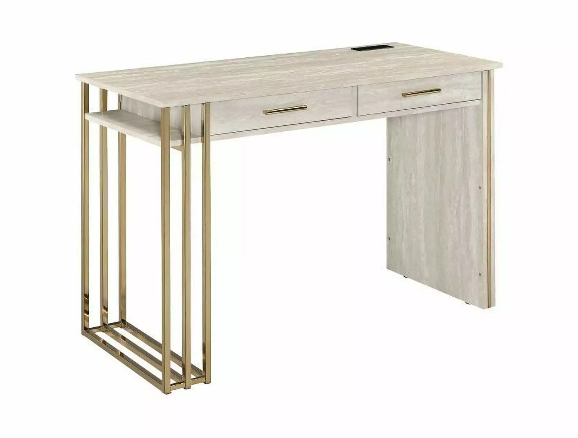Artlia Tyeid Built- USB Port Writing Desk Antique White and Gold Finish