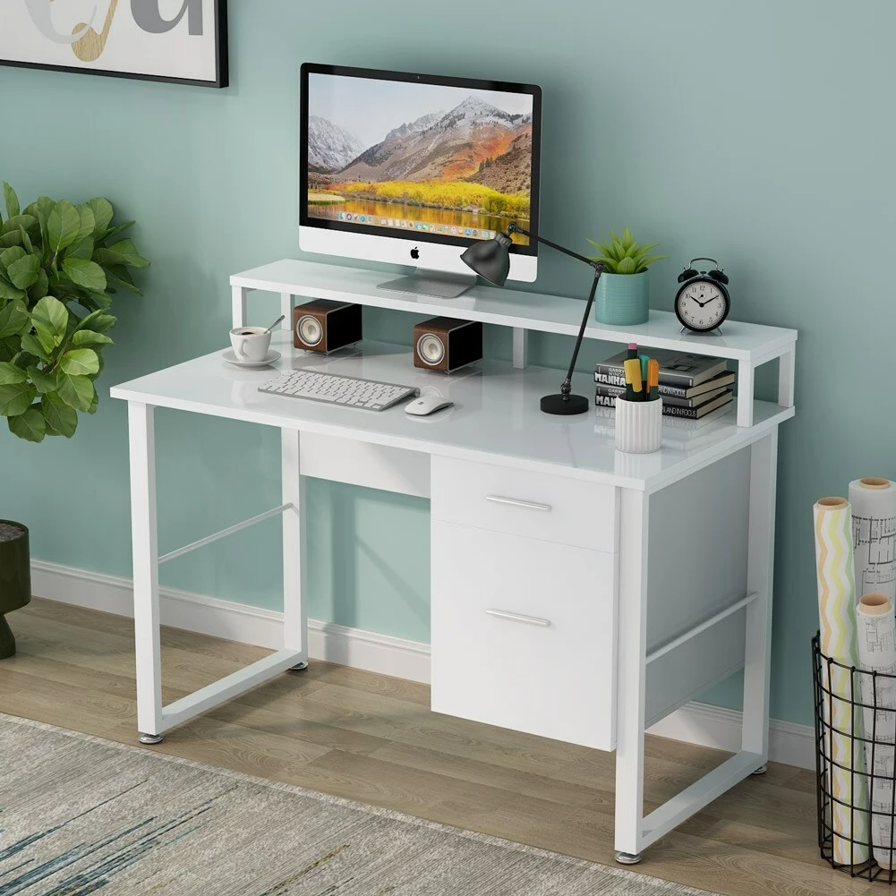 47 Inches Computer Desk Hutch Modern Writing Desk 2 Drawers Bed Bath & Beyond
