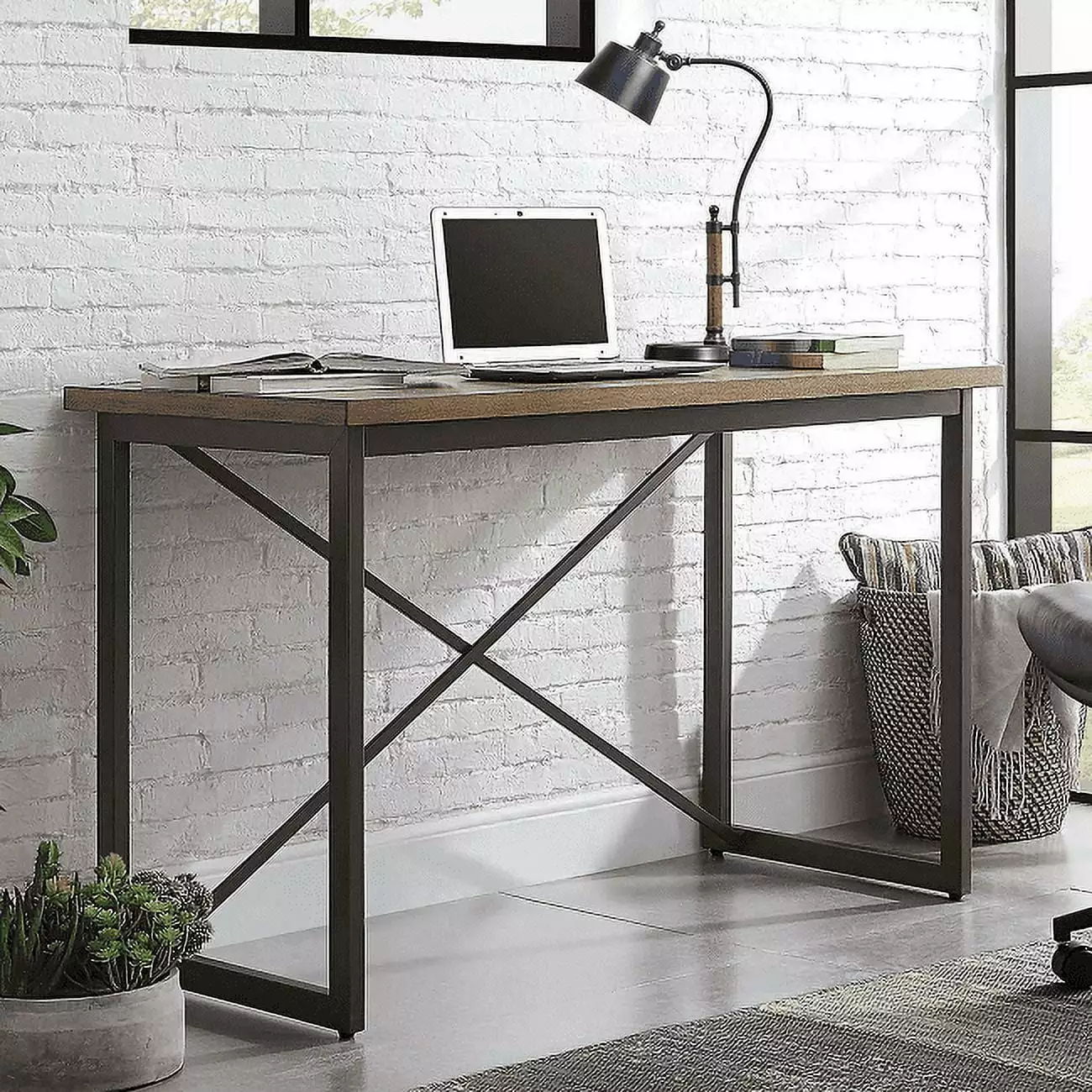 Whalen Furniture Bennett Writing Desk Metal Frame Brown