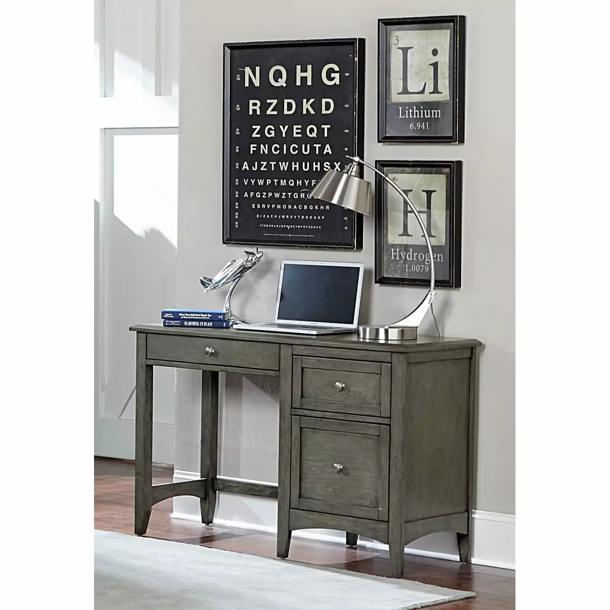 Wooden Writing Desk Keyboard Tray And 2 Drawers Gray - Saltoro Sherpi Home Office Desk Benzara