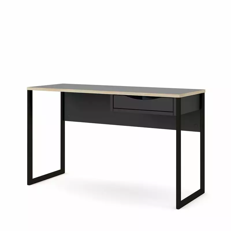 Bowery Hill Black Matte and Oak 1 Drawer Desk Contemporary Office Furniture