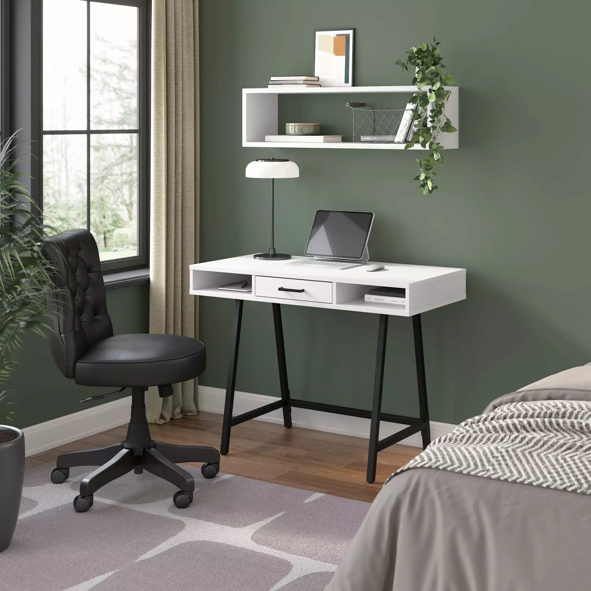 Bush Furniture Steele 40W Writing Desk Pure White Oak Home Office