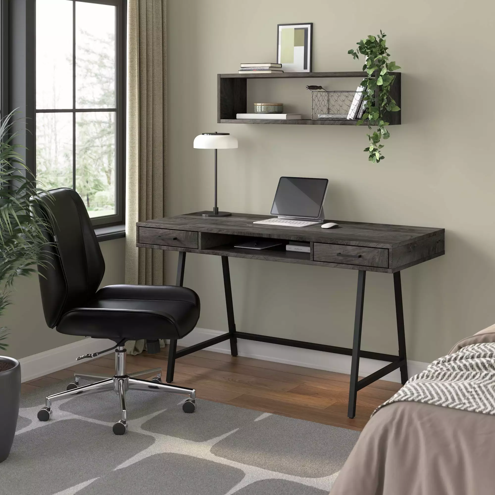 Bush Furniture Steele 54W Writing Desk Dark Gray Hickory Engineered Wood