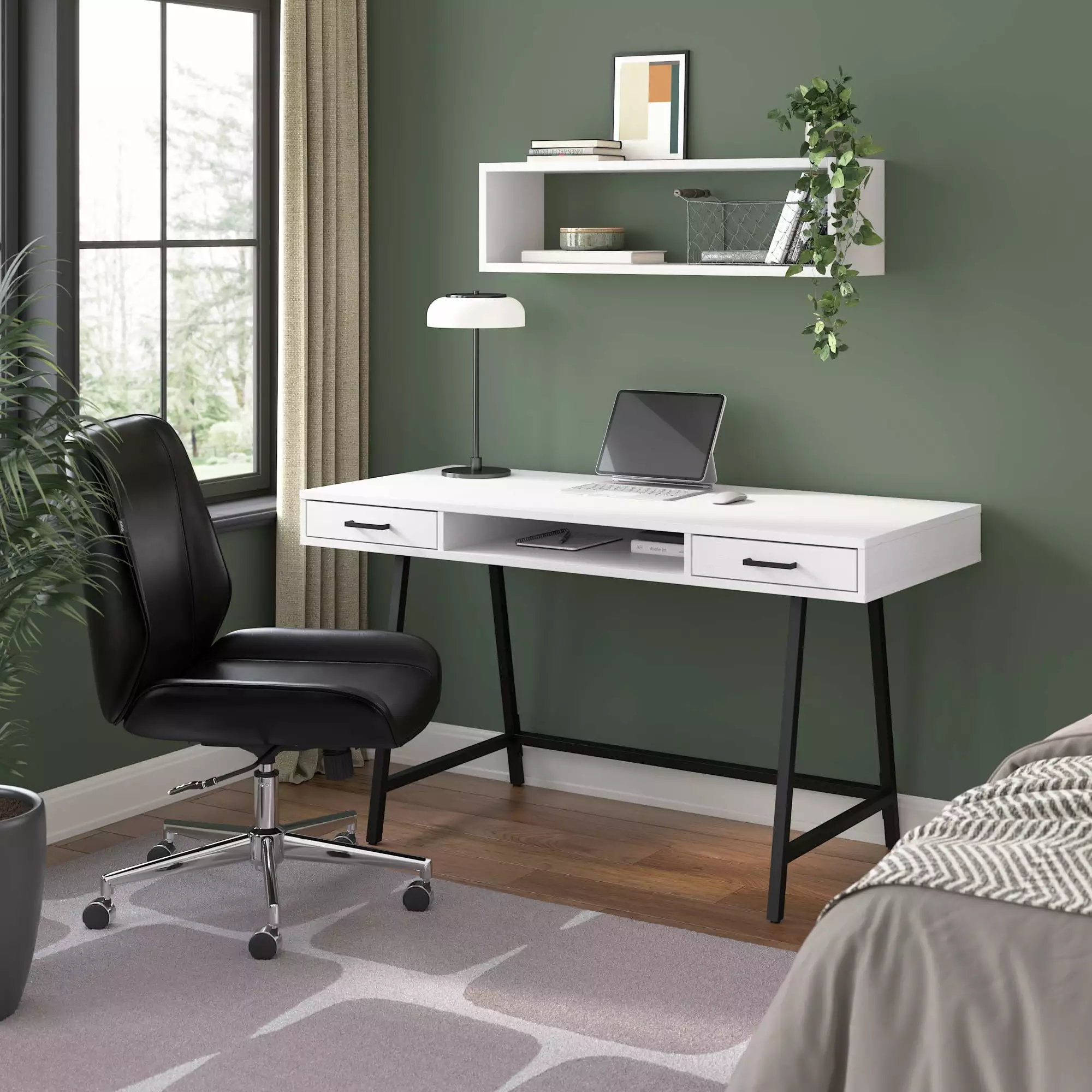 Bush Furniture Steele 54W Writing Desk Pure White Oak