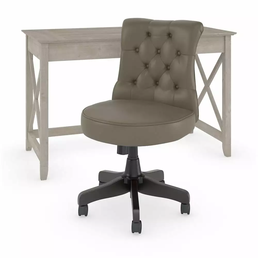 Bush Key West Engineered Wood Writing Desk Tufted Chair Washed Gray - Modern Office Set Bush Furniture