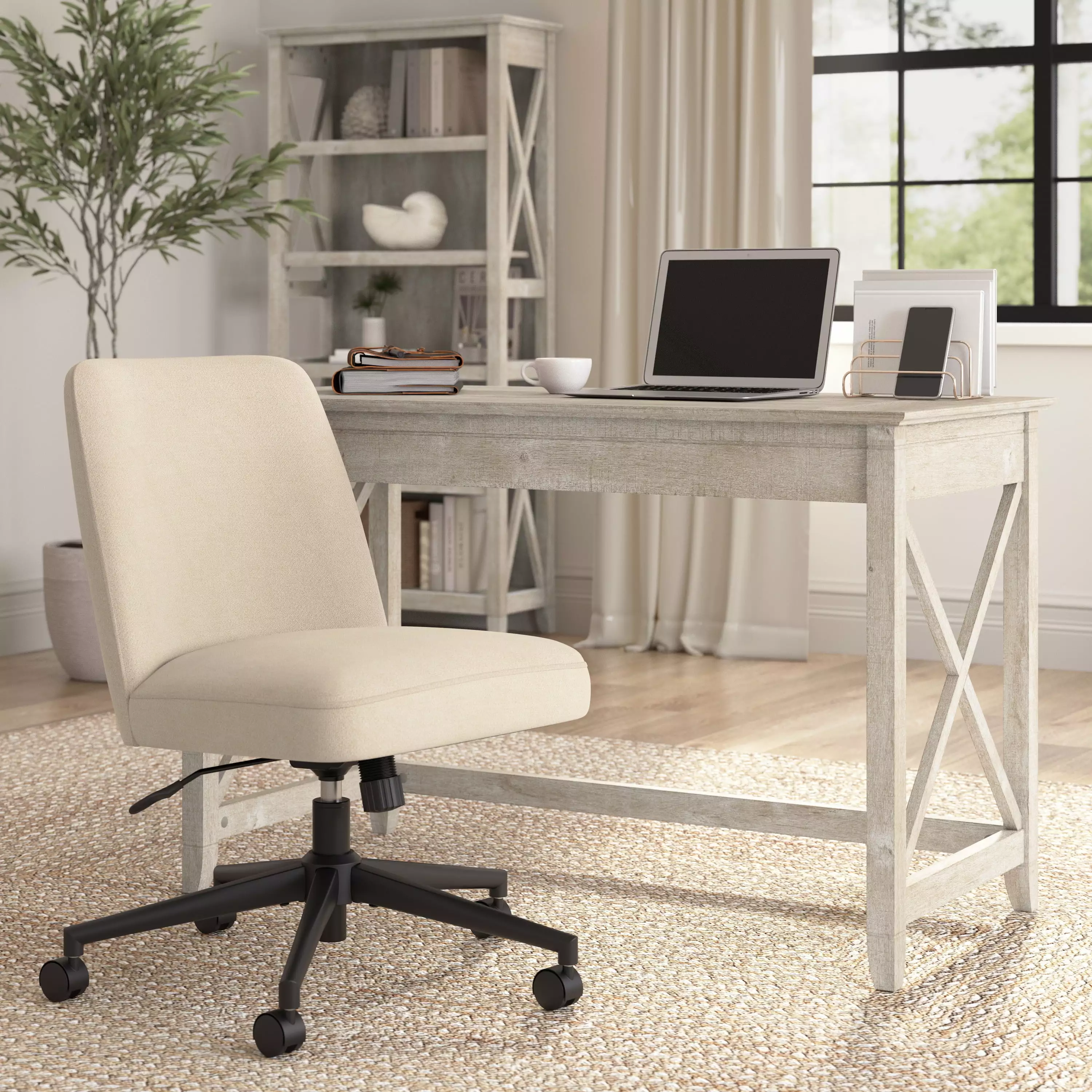 Key West 48W x 24D Writing Desk and Chair Set Washed Gray - Engineered Wood - Compact Office Set Bush Furniture