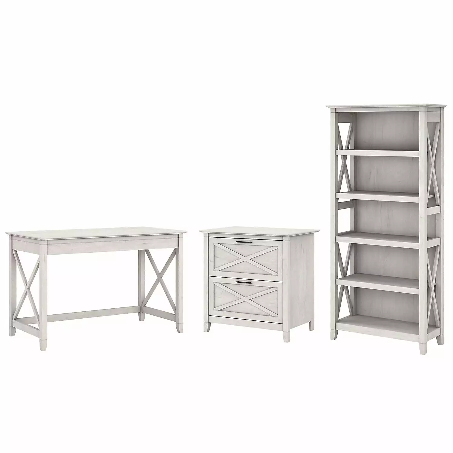 Key West Writing Desk File Cabinet and Bookcase White Engineered Wood Bush Furniture