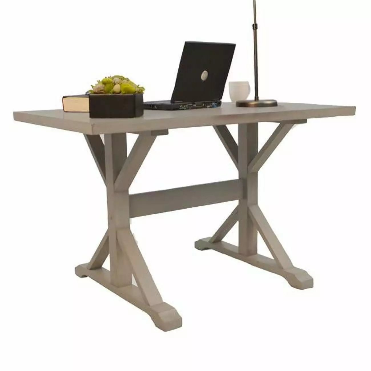 Delano Trestle Desk Weathered Gray Rustic Home Office Writing Desk Carolina Classic Furniture