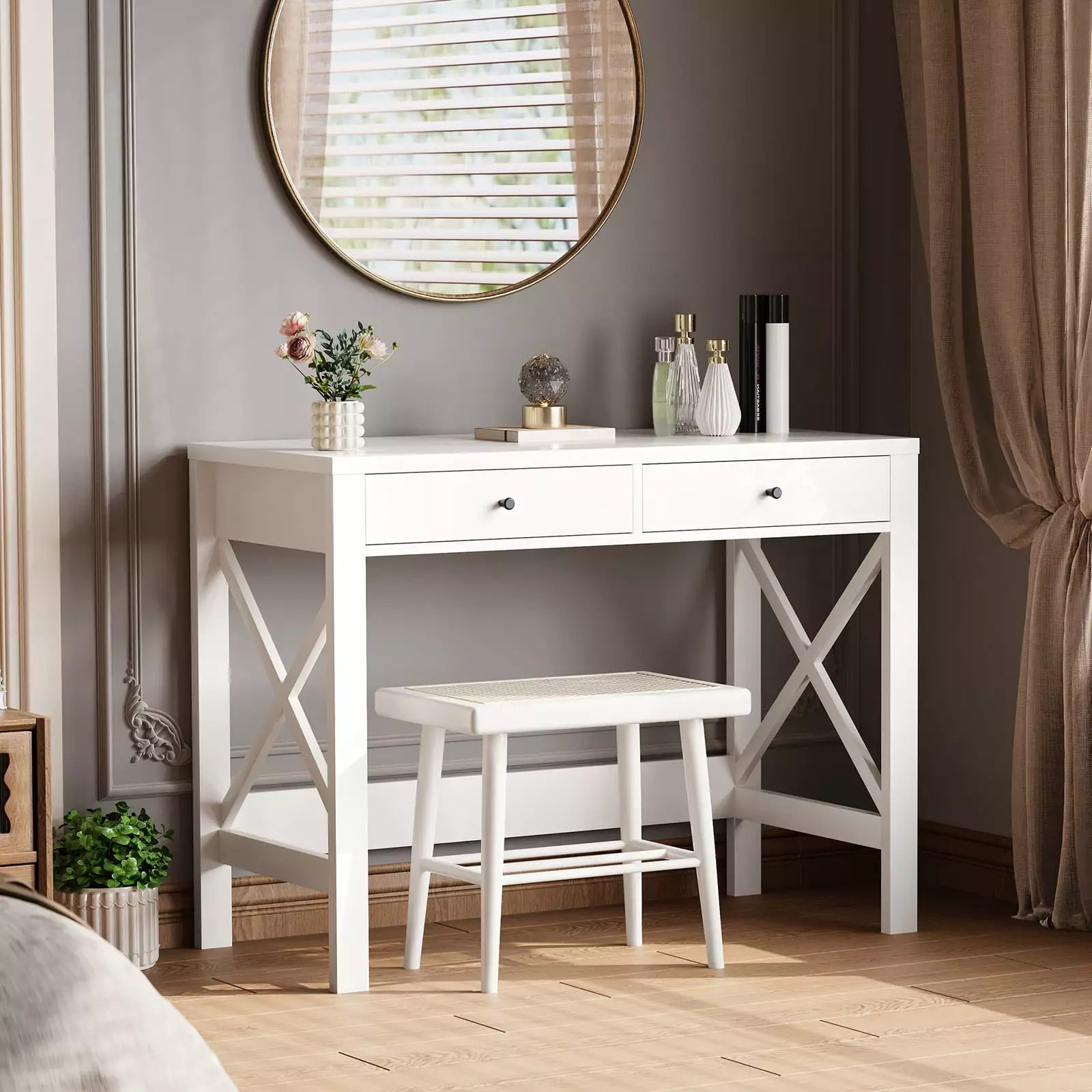Cloud Fly White Writing Desk Drawers Study Home Office 40 inch Modern Makeup Vanity Console Table