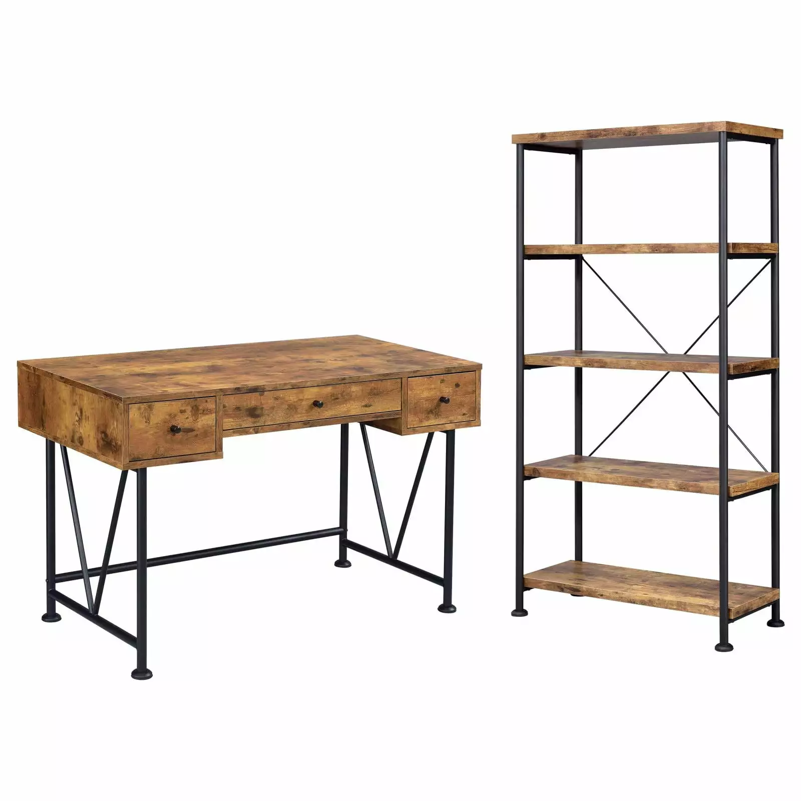 Analiese 2-piece 3-drawer Writing Desk Set Antique Nutmeg and Black Coaster Company