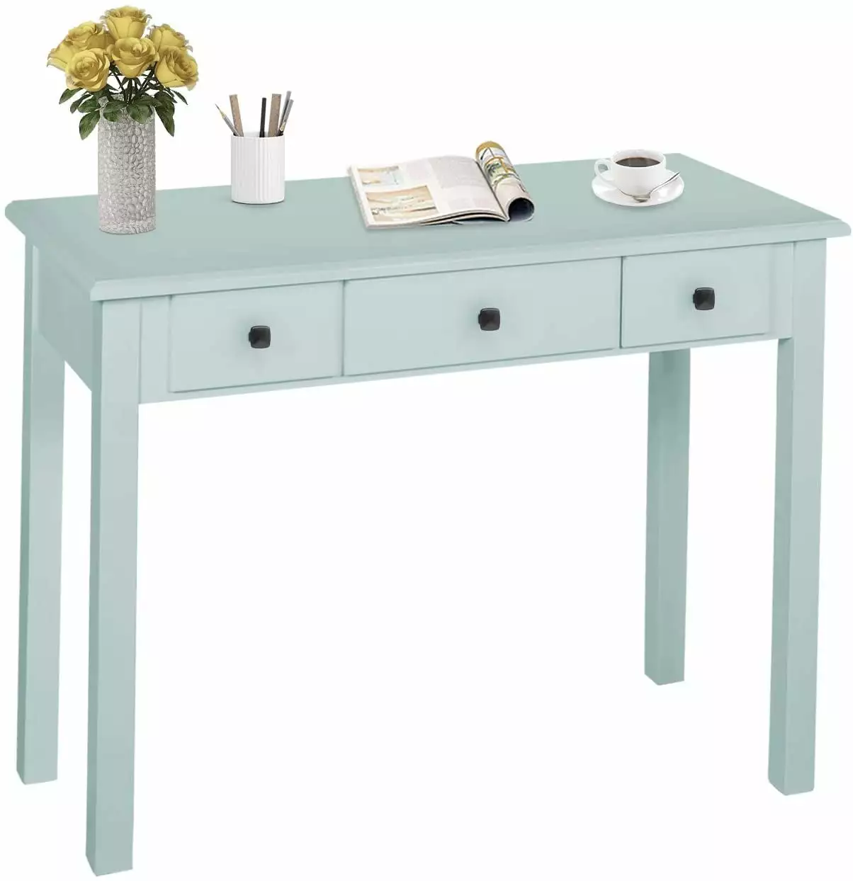 Coewske Home Office Writing Desk Drawers Wood Dressing Table Light Green