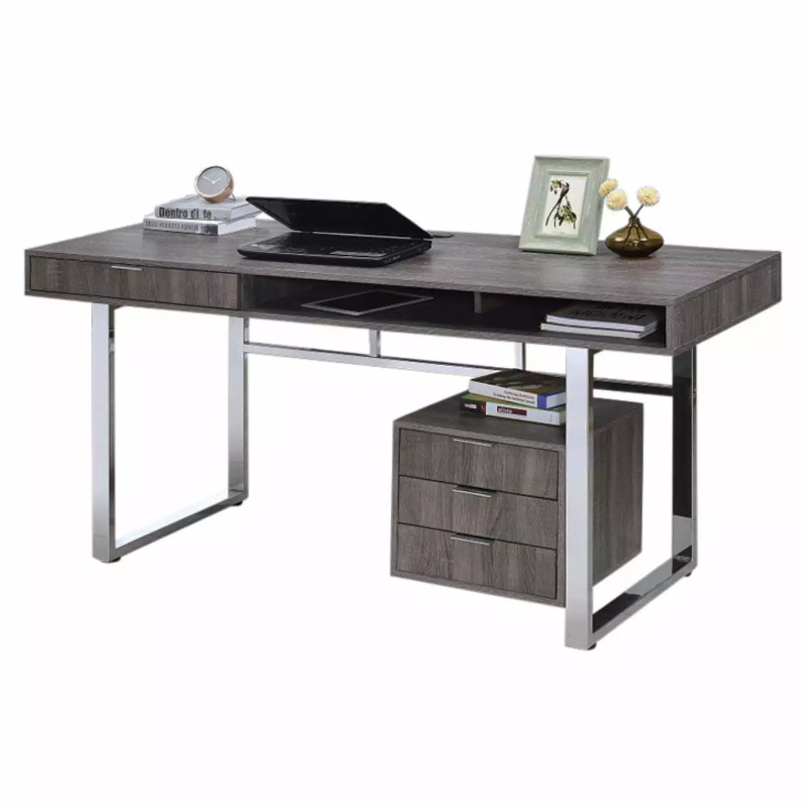 BenJara Elegant Contemporary Style Wooden Writing Desk Gray Modern Home Office Furniture Convenience Concepts