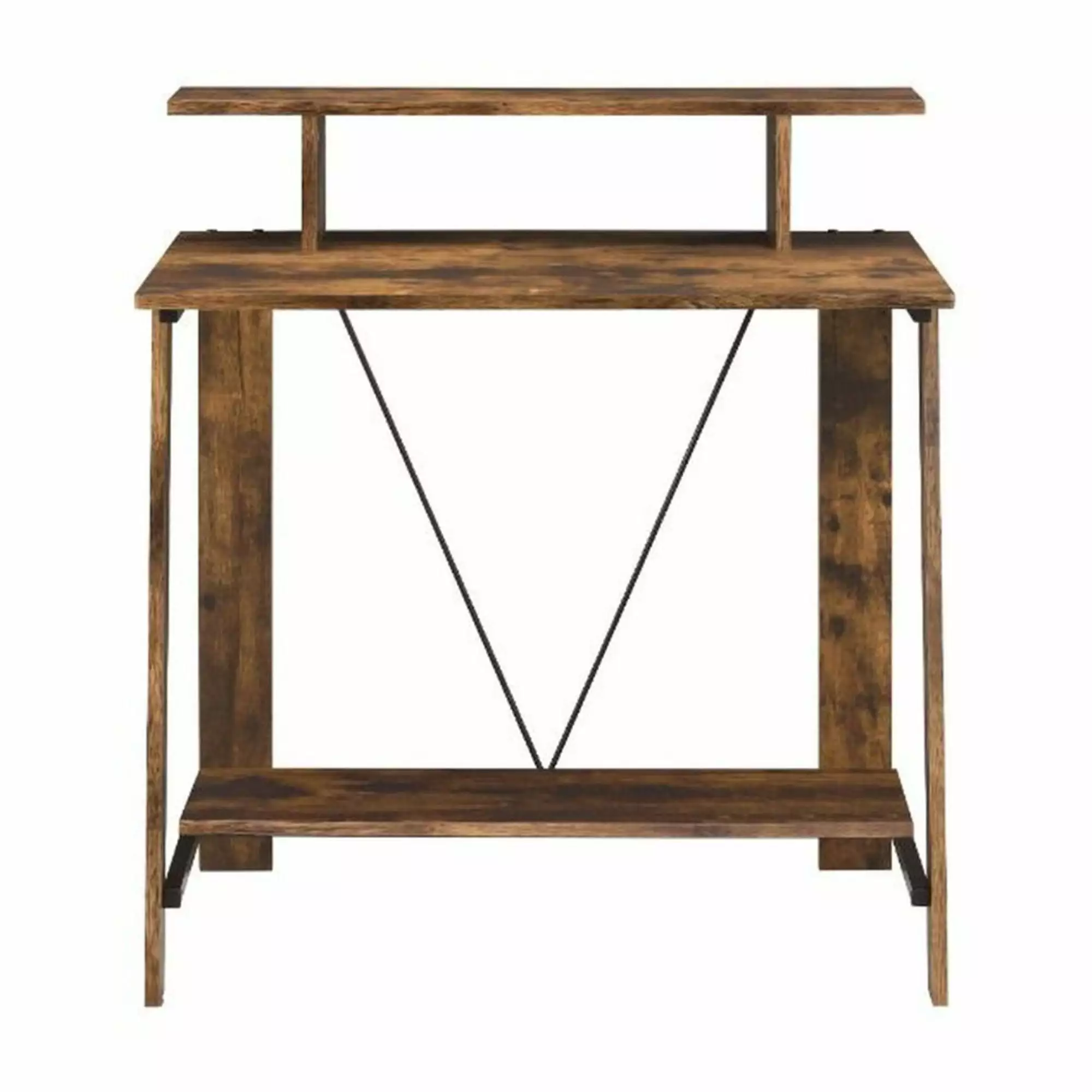Benjara Writing Desk V Shaped Frame Weathered Oak and Black Finish Convenience Concepts