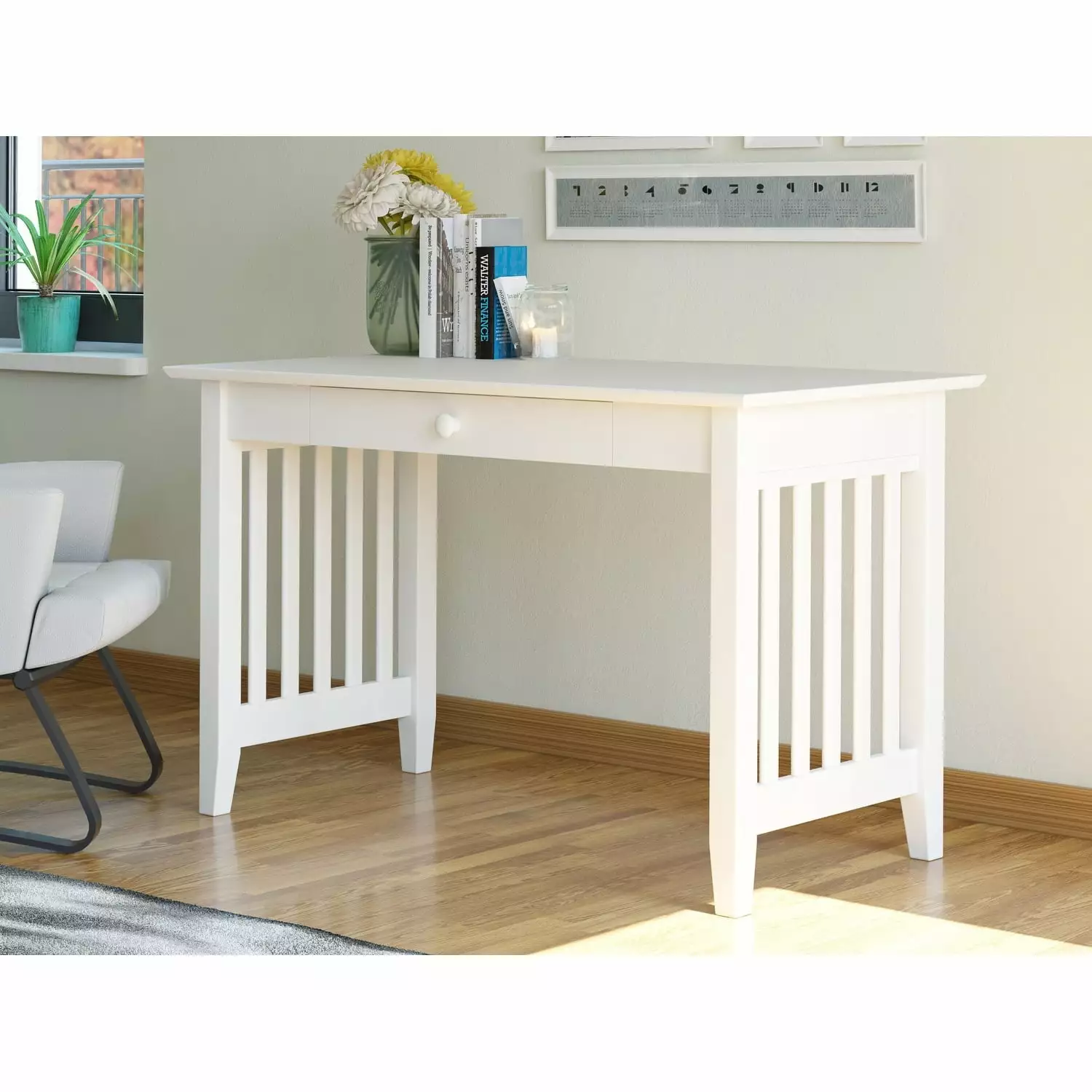 Copper Grove Mission Solid Wood Writing Desk Drawer White Home Office Desk