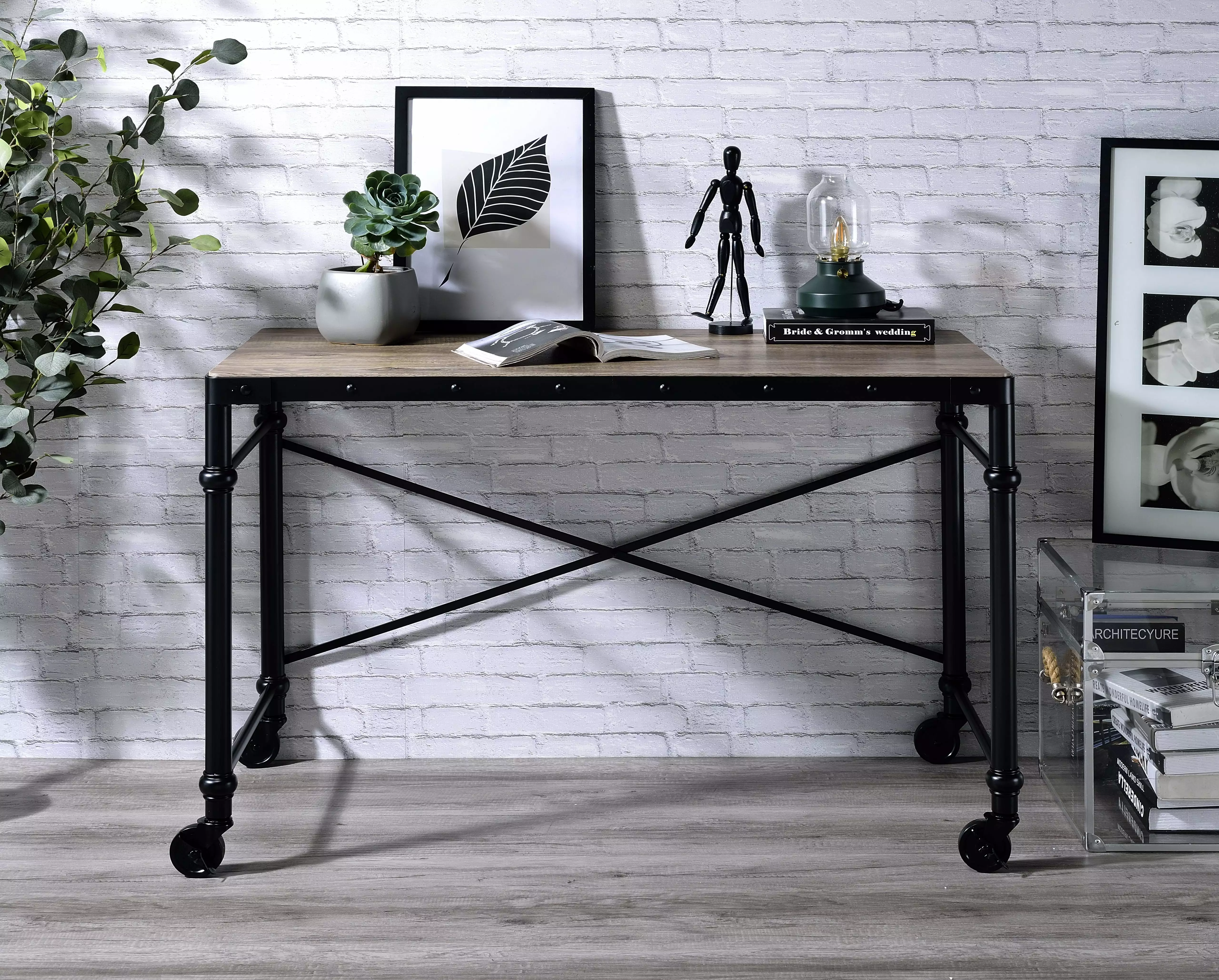 CoSoTower Rustic Oak and Black Finish Writing Desk