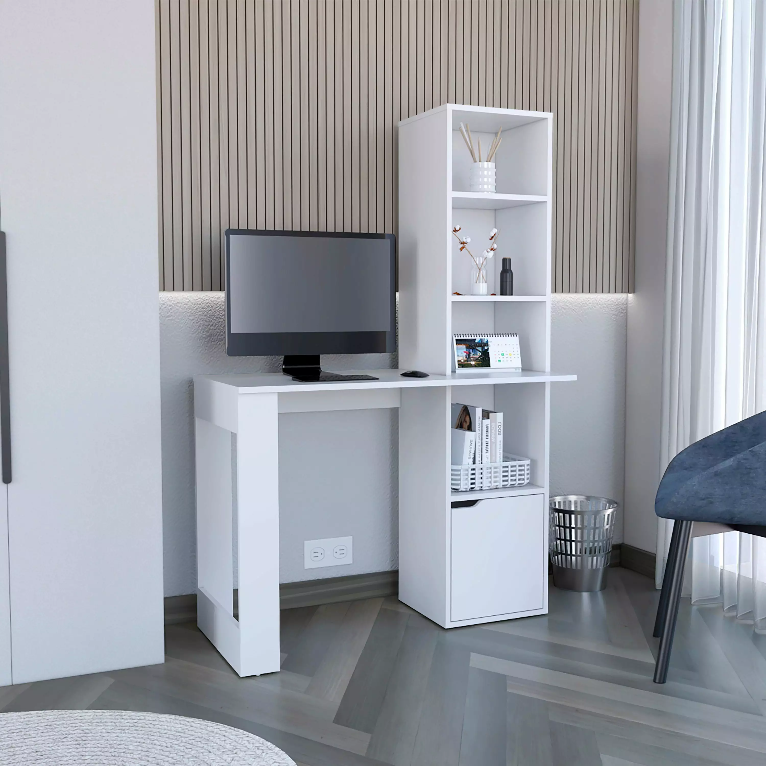 CoSoTower Writing Desk Bookcase and Cabinet White - Versatile Home Office Desk