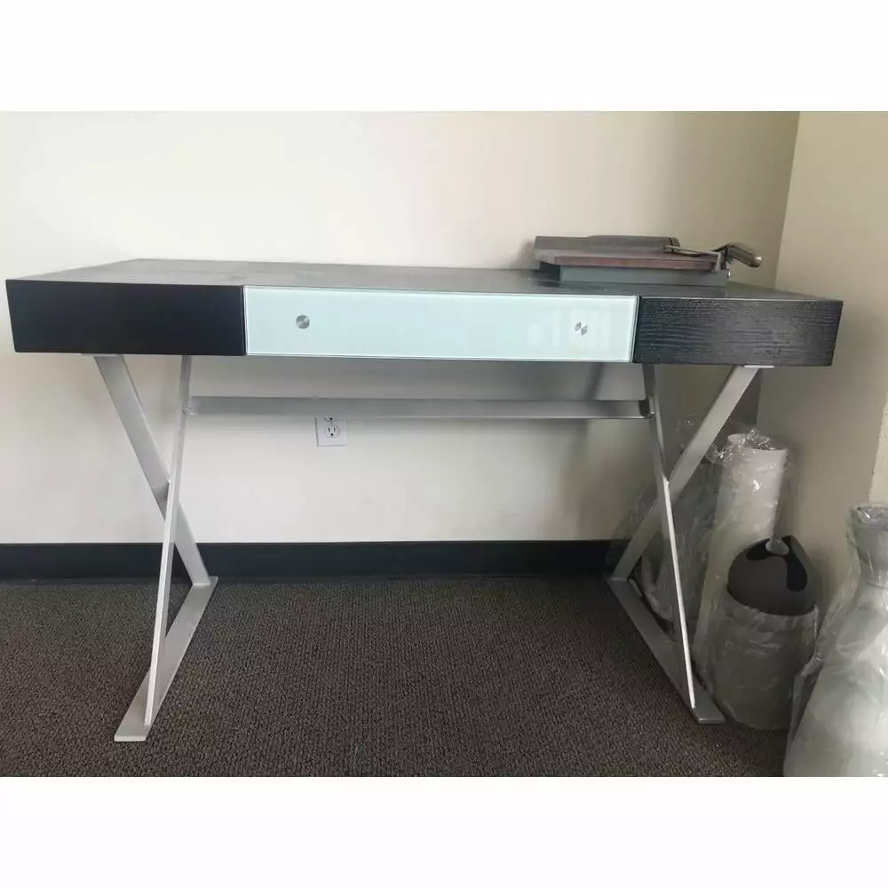 Wenge Color Desk One Drawer Sliver Metal Base Contemporary Office Desk Creative Images International