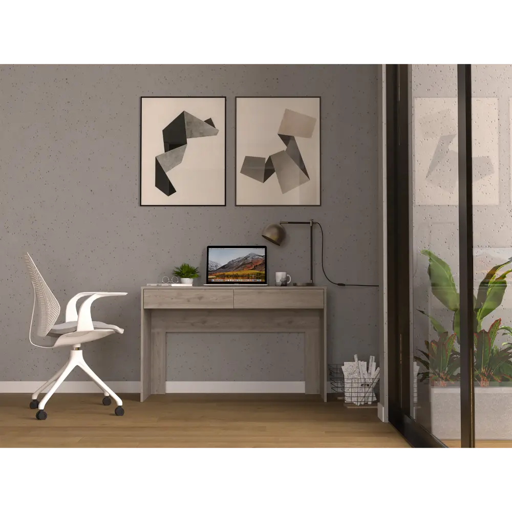 Computer Desk Two Drawers Writing Desk Light Gray Particle Board Home Office Desk depot e-shop