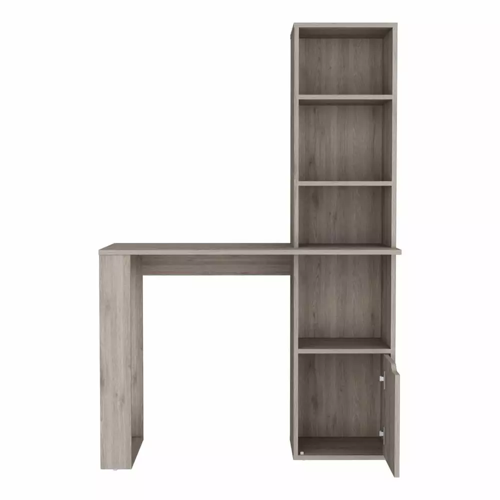 Depot EShop Ripley Engineered Wood Gray Writing Desk Bookcase and Cabinet