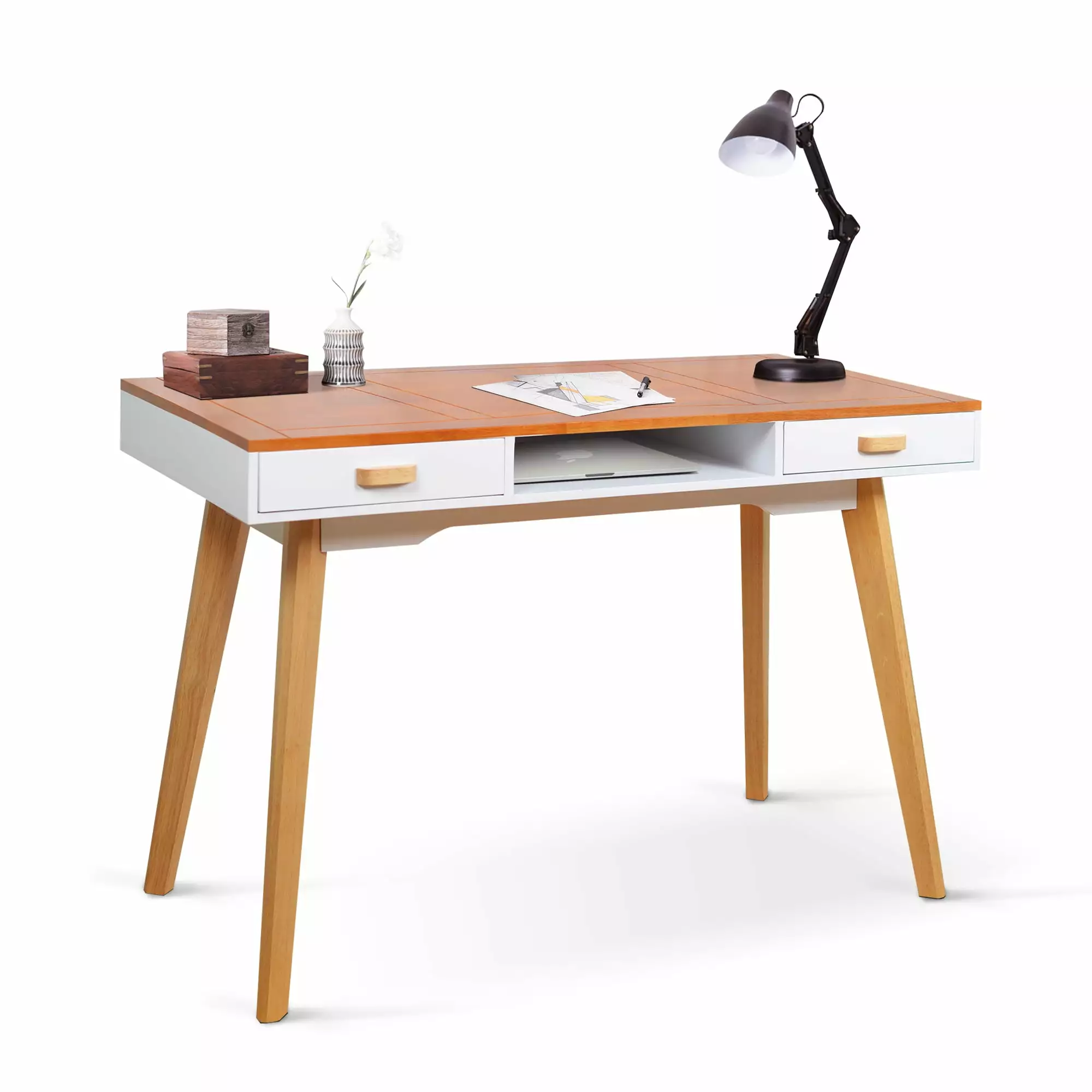 DLPIN Natural Solid Wood Computer Desk Drawers Home Office and Study