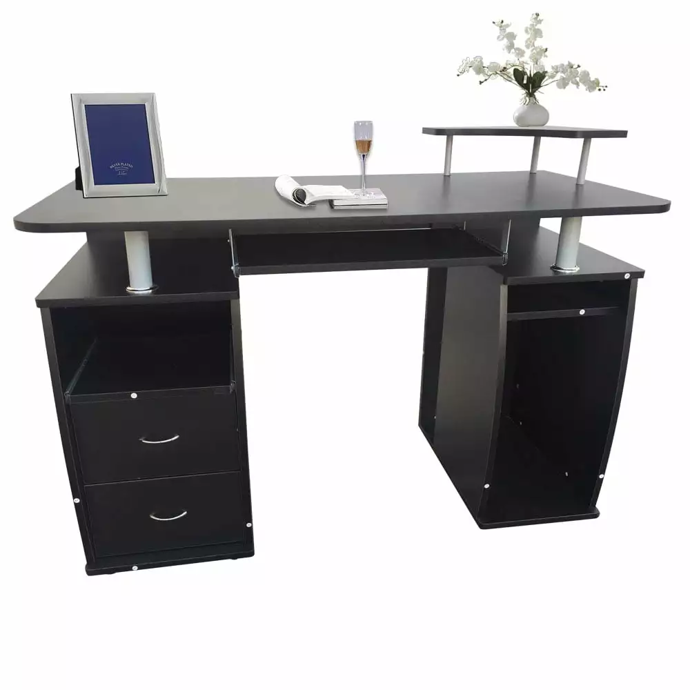 SalonMore Computer Desk Drawers, Black Home Office Writing Table FCH
