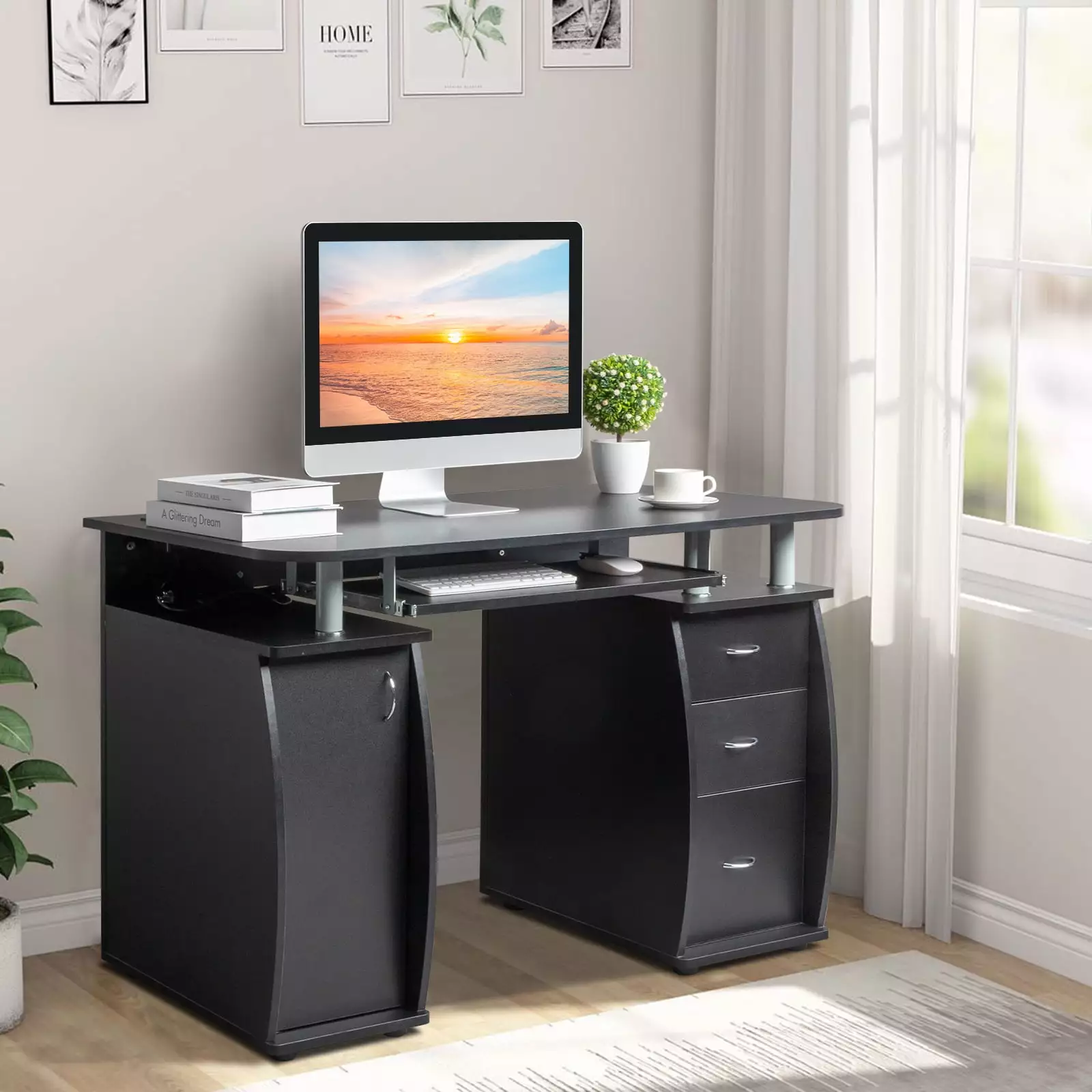 UBesGoo Computer Desk PC Laptop Writing Table Workstation Student Study Furniture Black FCH