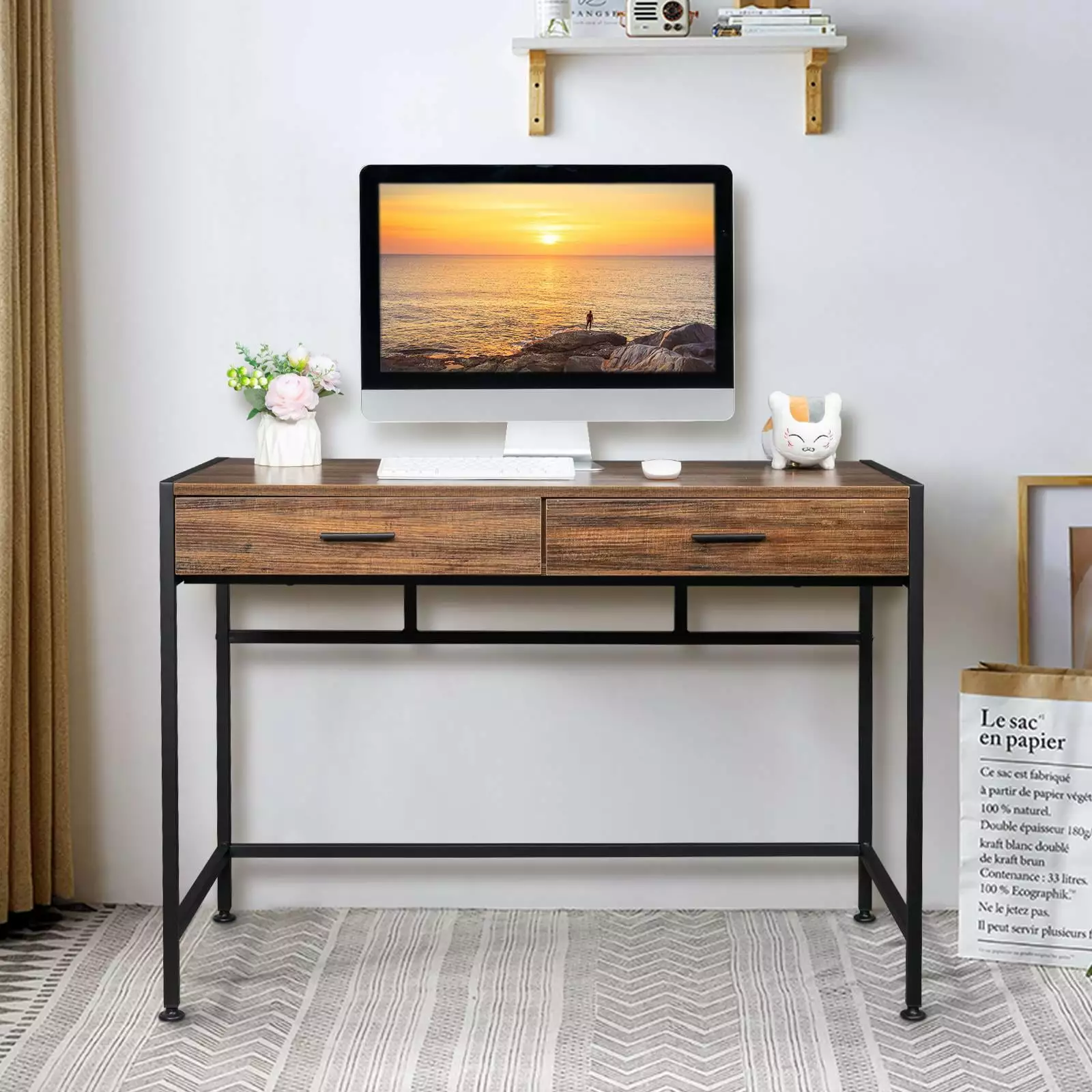 Zimtown Modern Simple 42 Inch Home Office Desk 2 Storage Drawers FCH