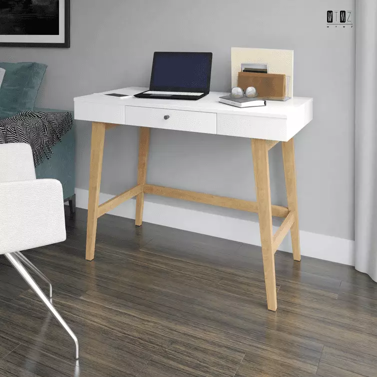 Bamboo Writing Desk 2 Drawers Modern Wooden Home Office Desk Study or Makeup Station FHWM-WTMZ