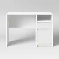 Wooden Rectangular Writing Desk Storage Drawers and Open Shelves Living Room or Office White FHWMsafa