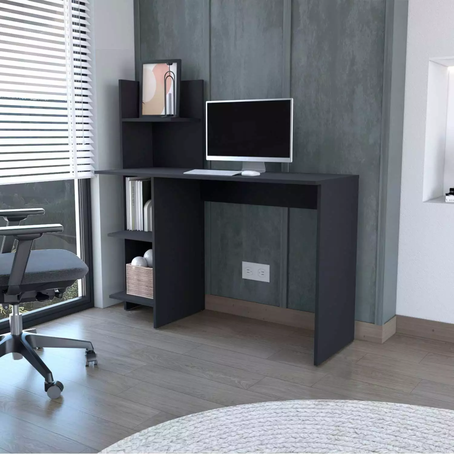 FM FURNITURE Tecoa Writing Desk Four Shelves Home Office Study Desk