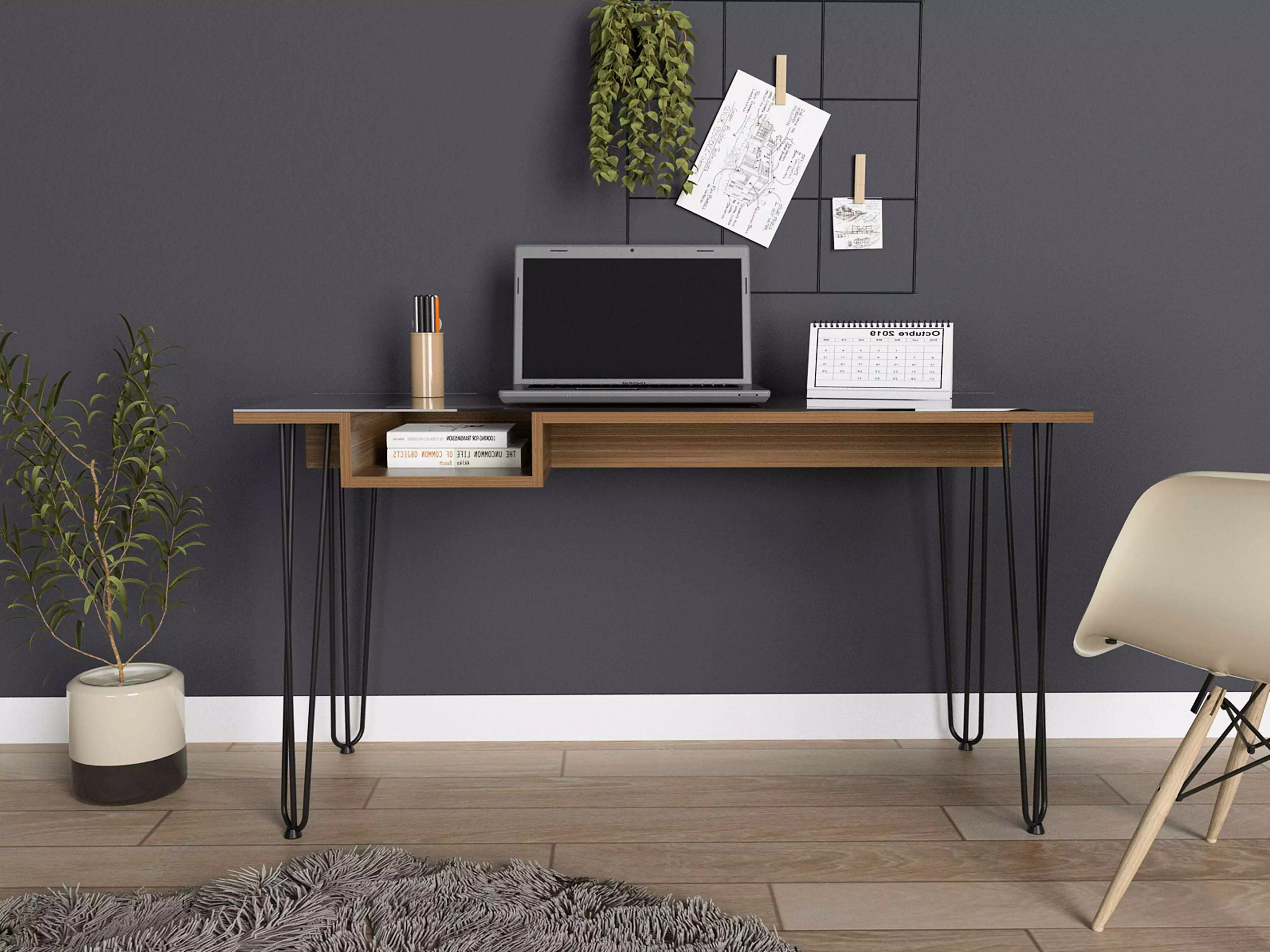 Modern Writing Desk Glass Top and Metal Legs Upgrade Your Workspace FM FURNITURE