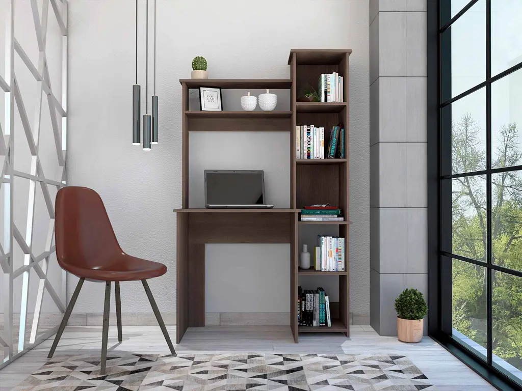 Nashville Writing Desk Six Shelves Brown Computer Desk Office Contemporary fm furniture