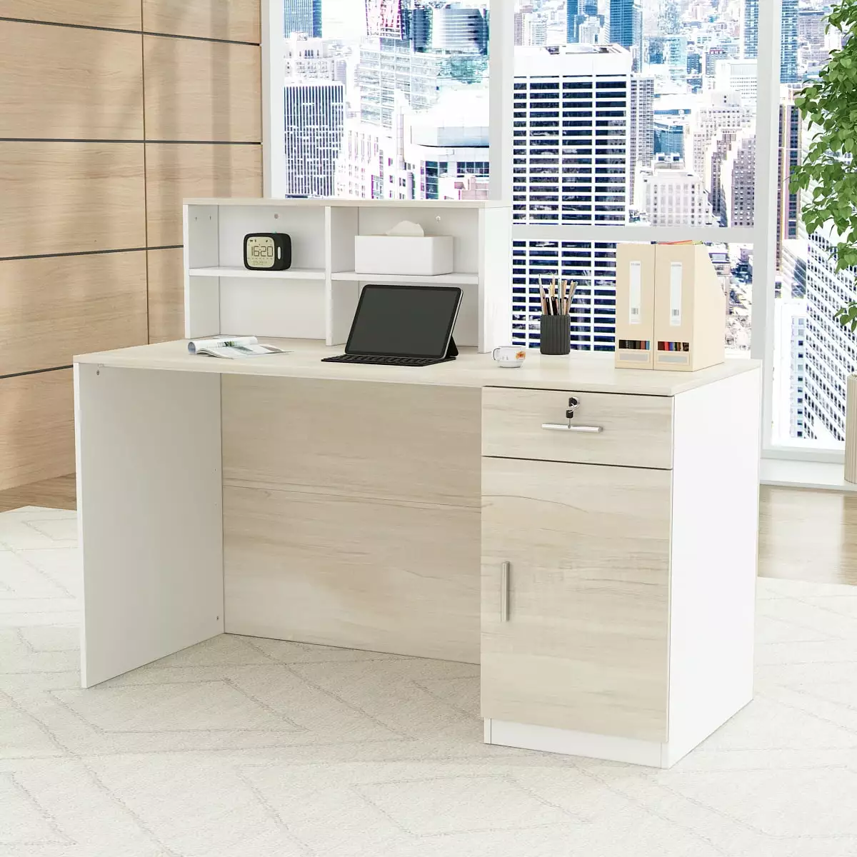 FUFU&GAGA Home Office Computer Writing Desk Drawer and Open Shelf FUFU & GAGA