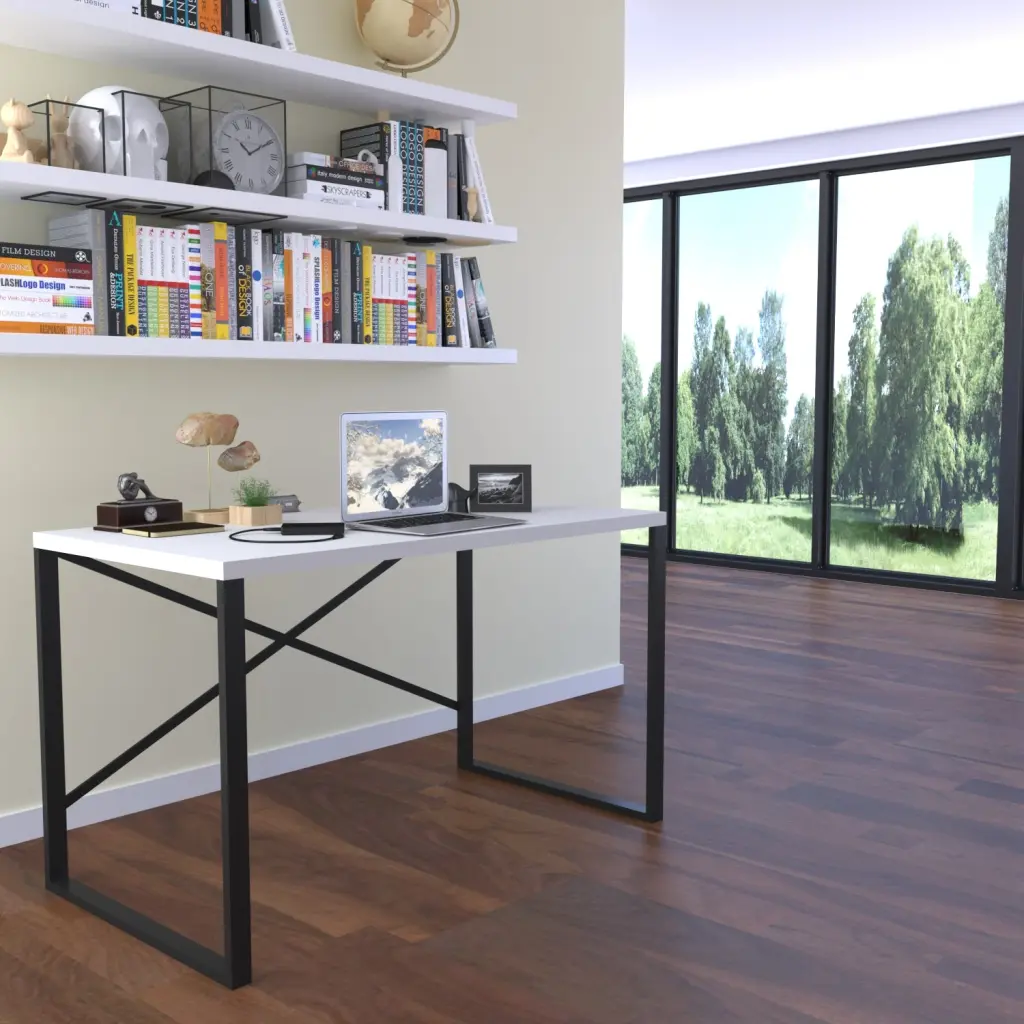 Furnish Home Store Lator Black Metal Frame 35 Inch Wooden Top Small Writing Desk furnia
