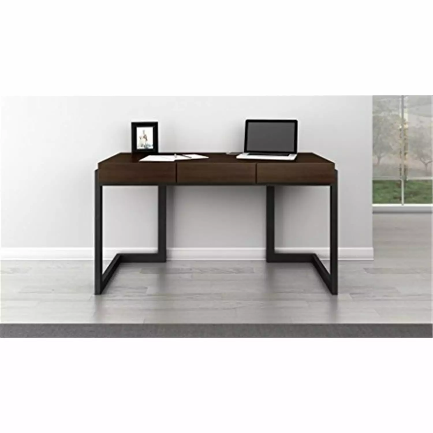 Writing Desk American Walnut Finish - Classic Wooden Home Office Desk Furnitech