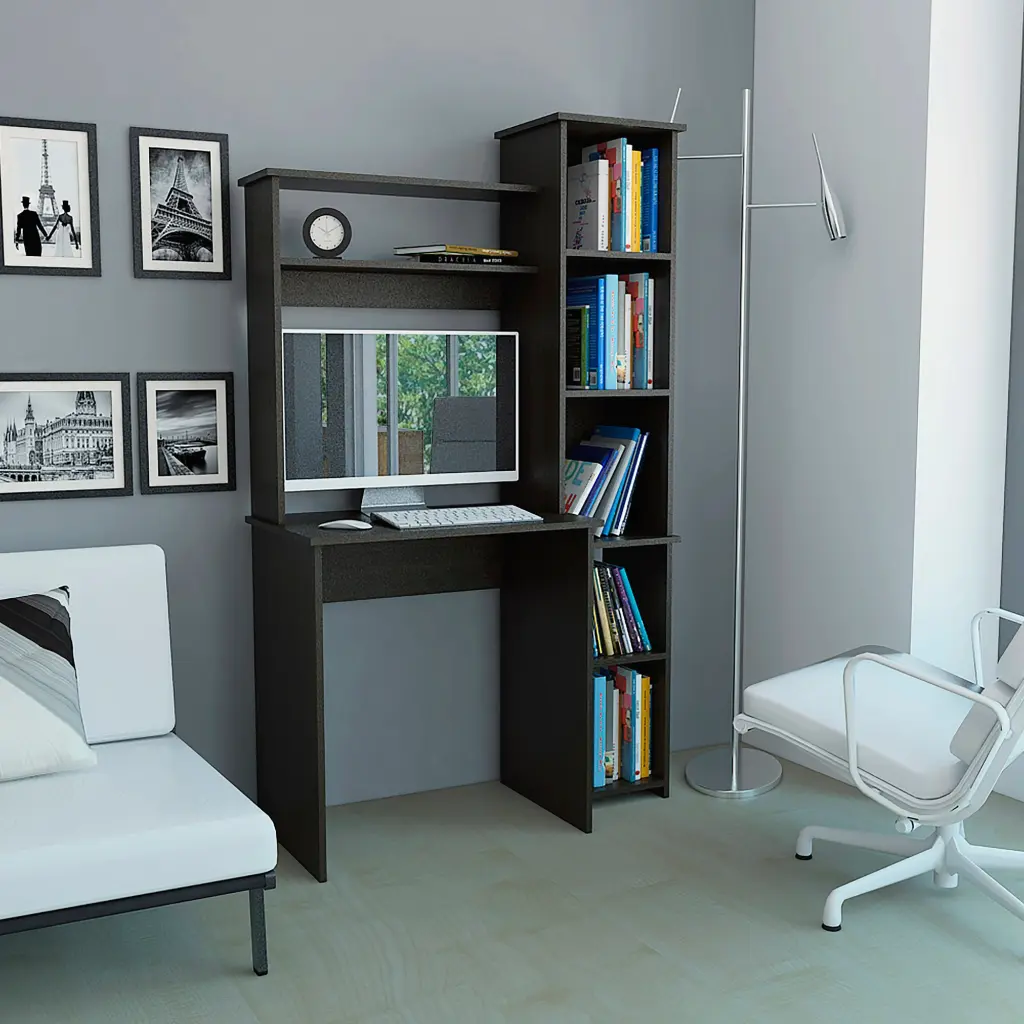 Black Wengue 6 Shelf Writing Desk Constructed Bookcase Black Particle furniture max