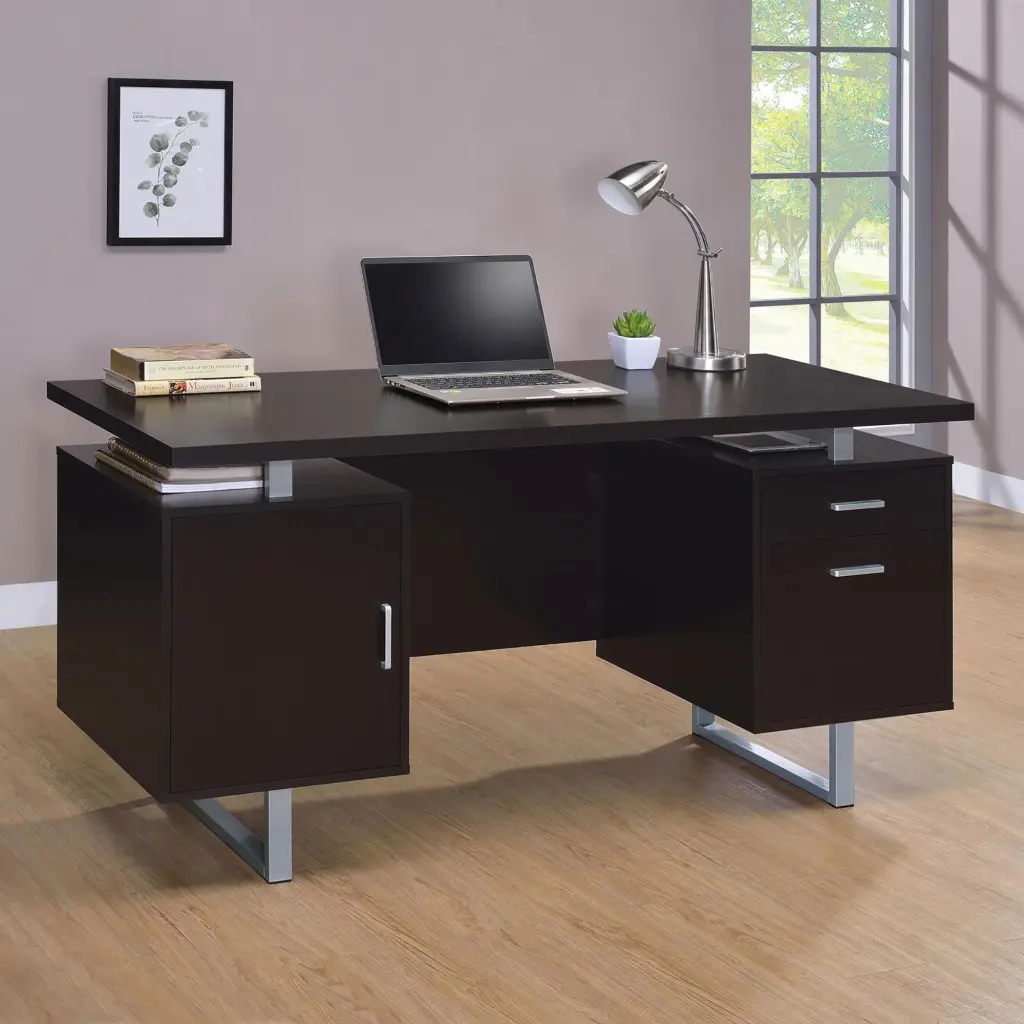 Cappuccino 2 Drawer Floating Top Office Desk Brown Writing Table furniture max