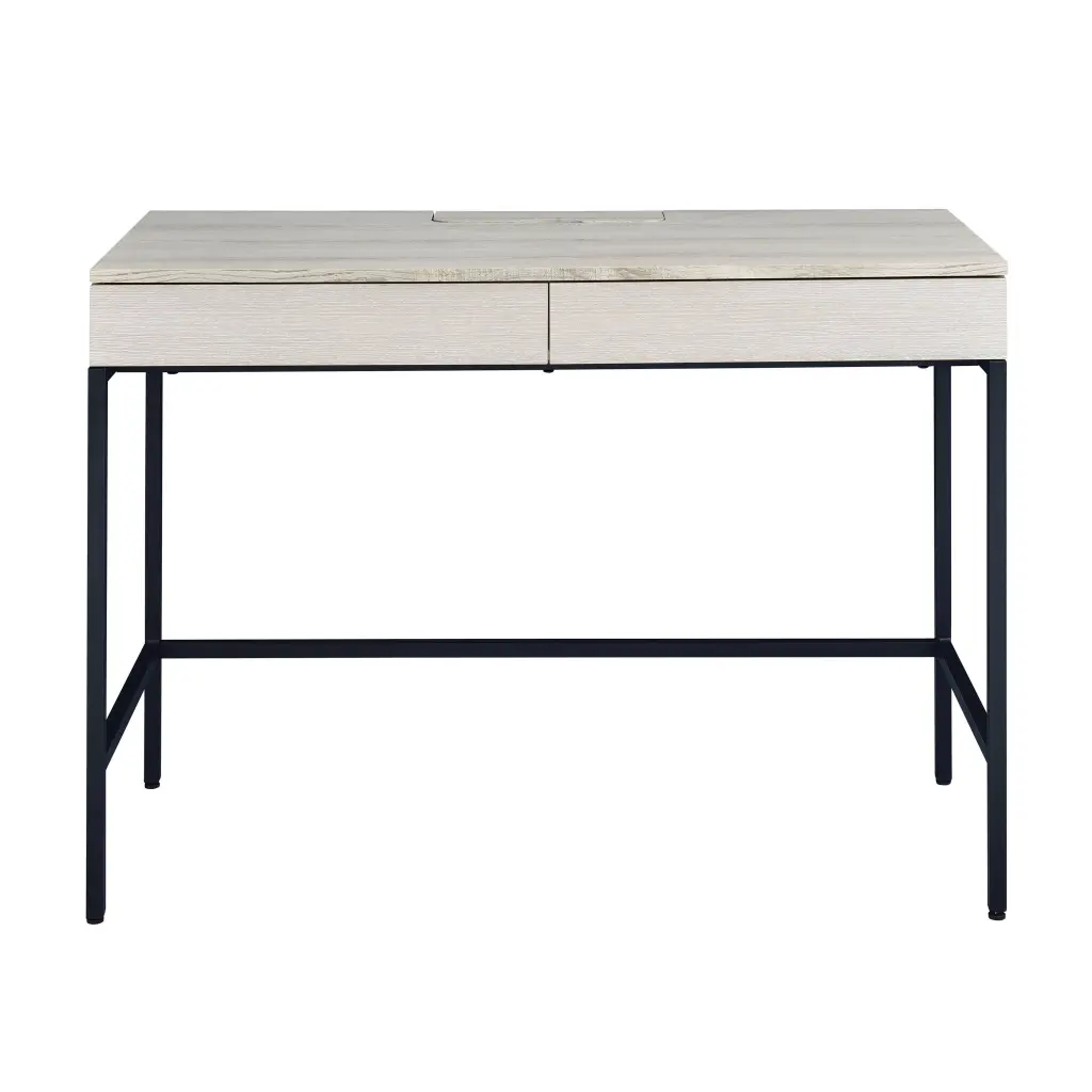 Natural And Black Writing Desk 2 Drawers Modern Home Office furniture max