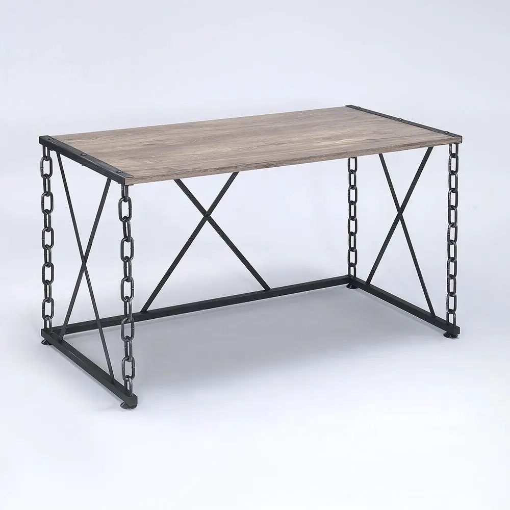 Rustic Oak and Antique Black Rectangular Writing Desk Home Office furniture max