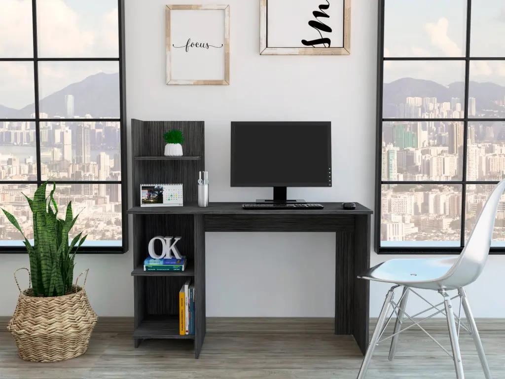 Smokey Oak 4 Shelf Writing Desk Gray Particle Board furniture max