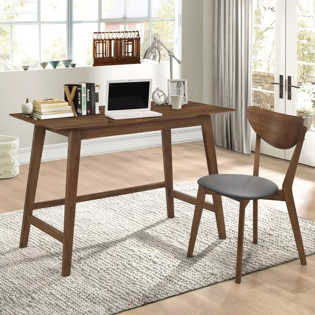 Walnut 2 Piece Writing Desk Set Brown Desk and Chair Office Mid Century Modern furniture max