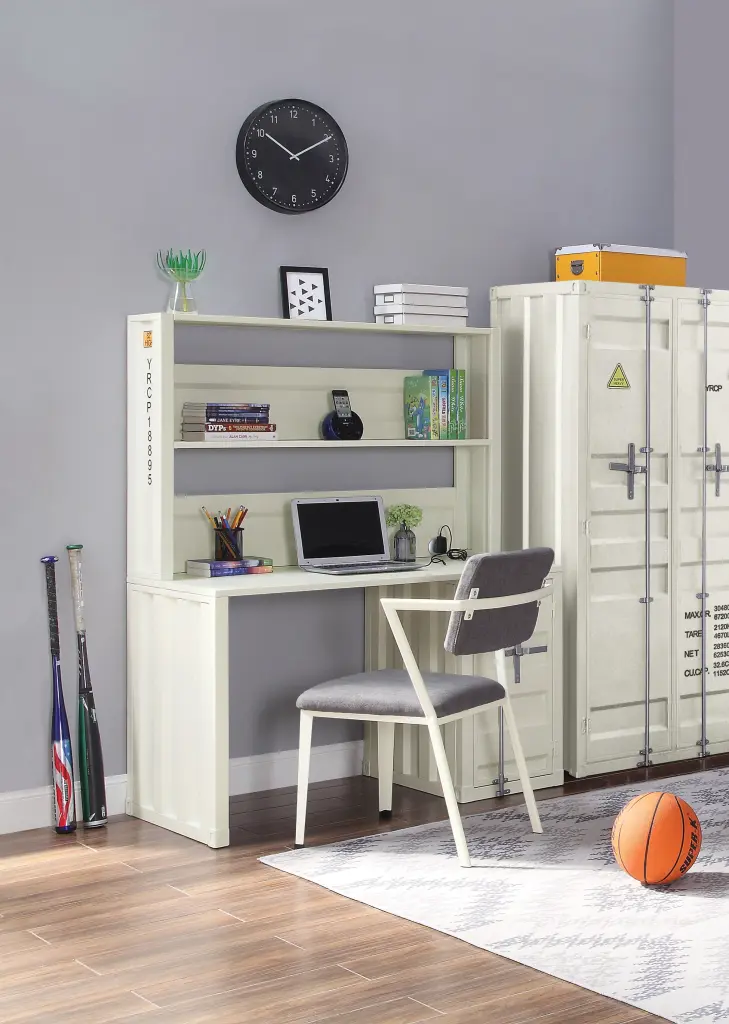 White 1 Door Writing Desk Hutch Office Industrial Style furniture max