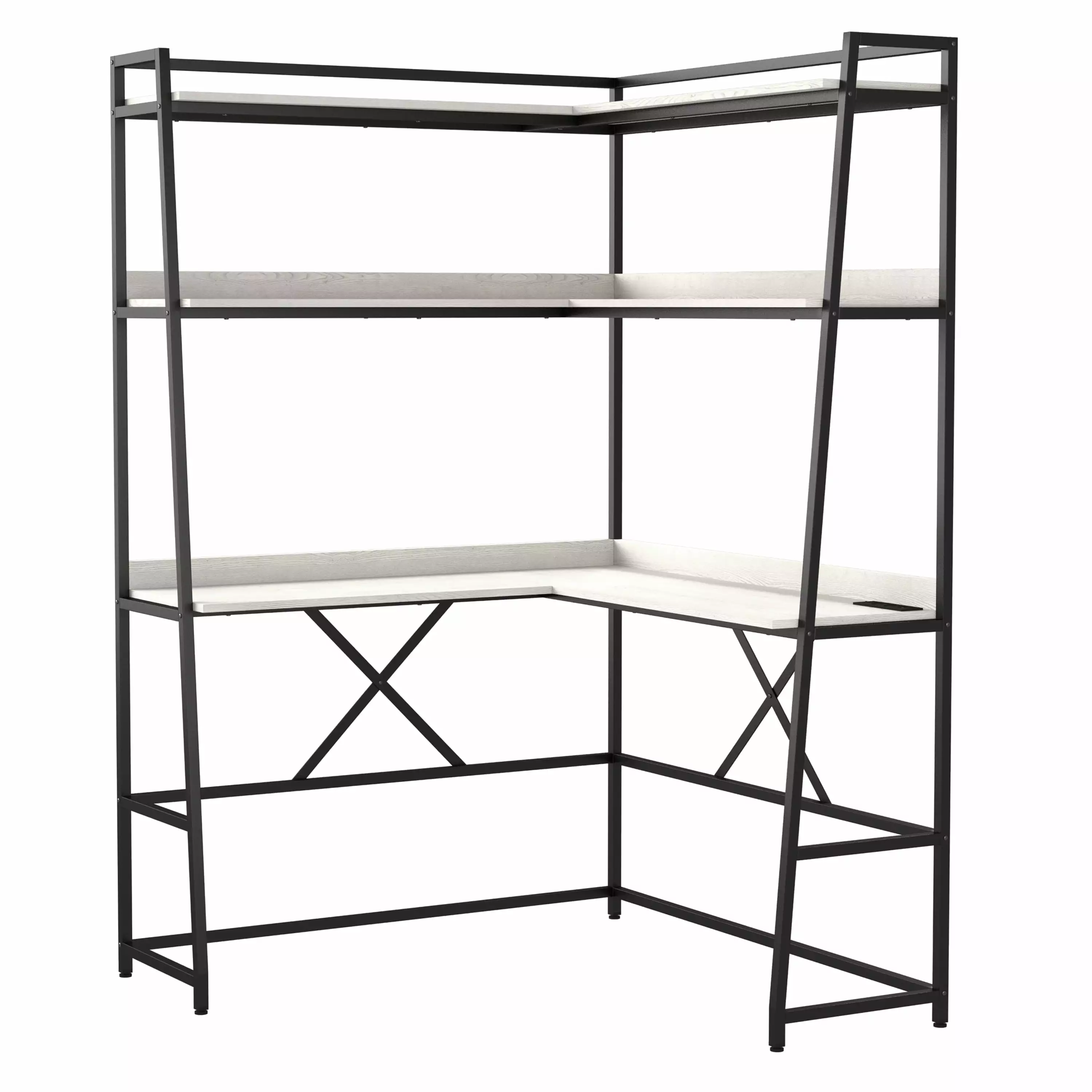 Furniture America Asher 48 Inch Corner Writing Desk USB Outlet Black Metal
