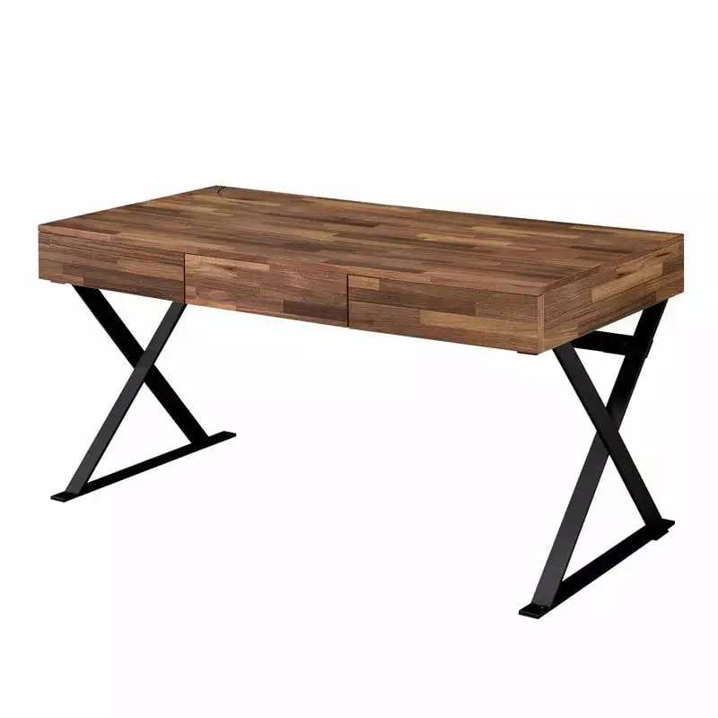 Furniture America Riley Wood 3-Drawer Writing Desk - USB Oak & Black