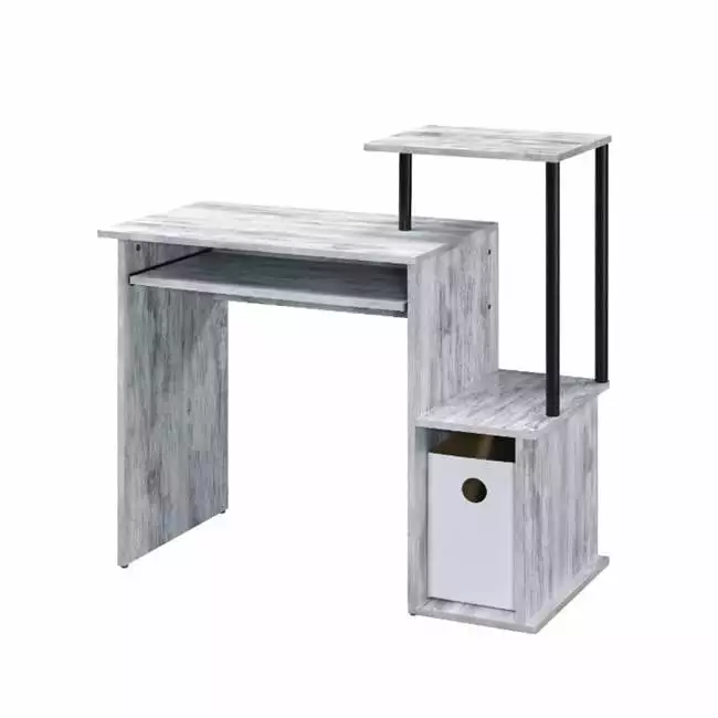 Lyphre Rectangle Desk Antique White Black 34x16x37 Compact Home Office Desk FurnOrama