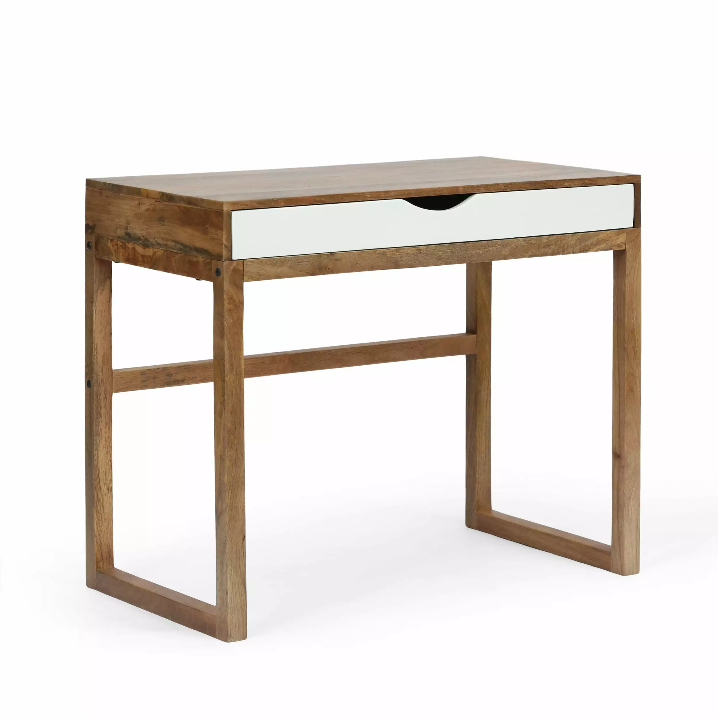 Warrenton Ricketson Contemporary Handcrafted Mango Wood Desk Storage Natural White Office Desk GDFSTUDIO