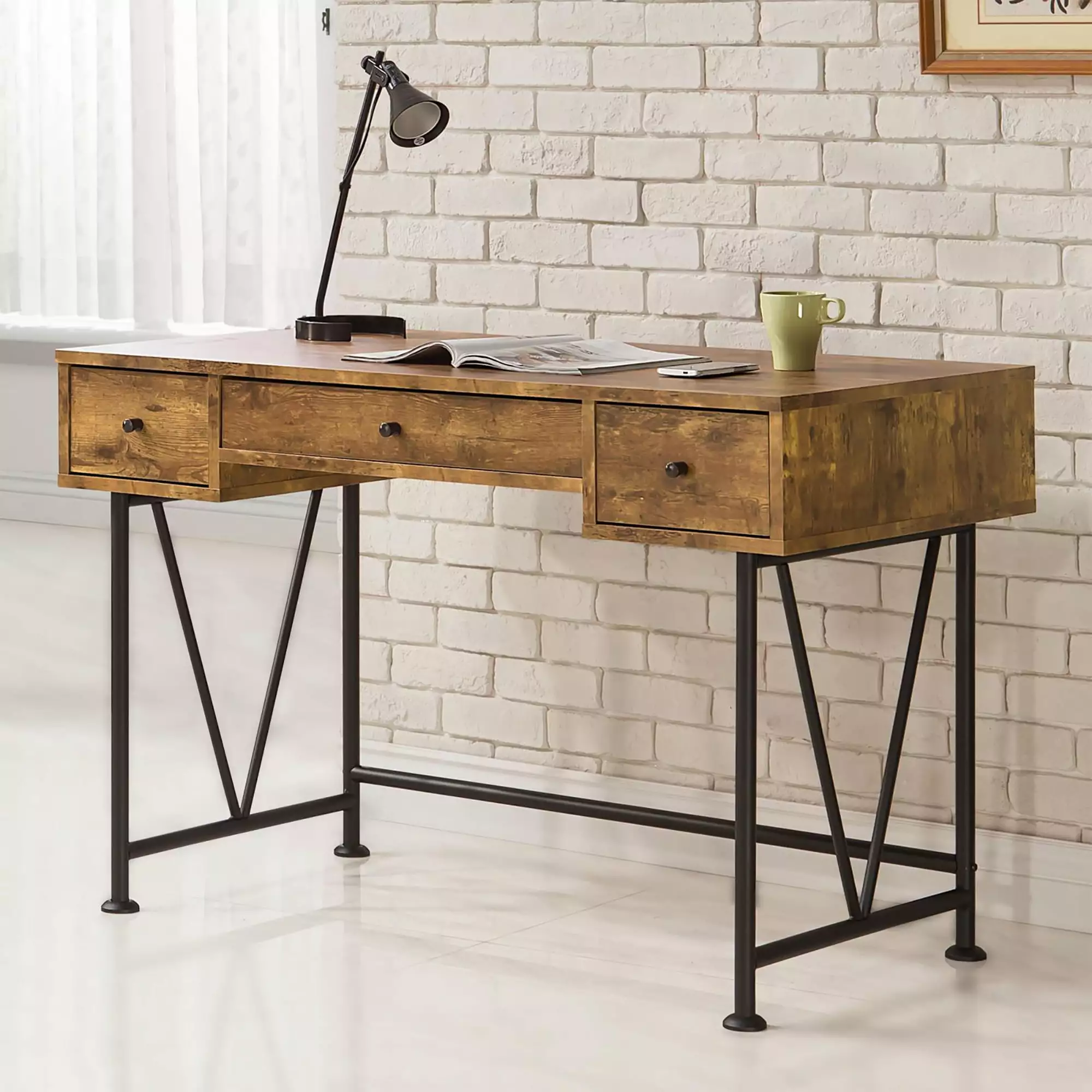 GeeHome Antique Nutmeg and Black 3-Drawer Writing Desk